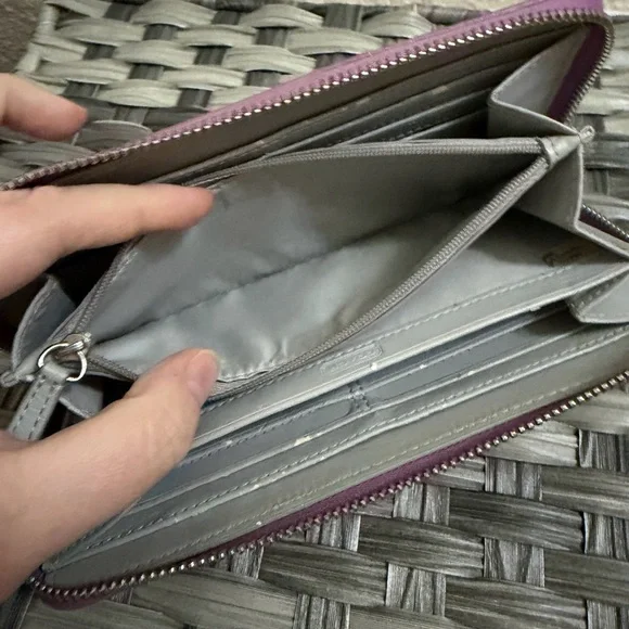 Coach Purple Leather Zip Around Wallet Wristlet - Picture 11 of 15
